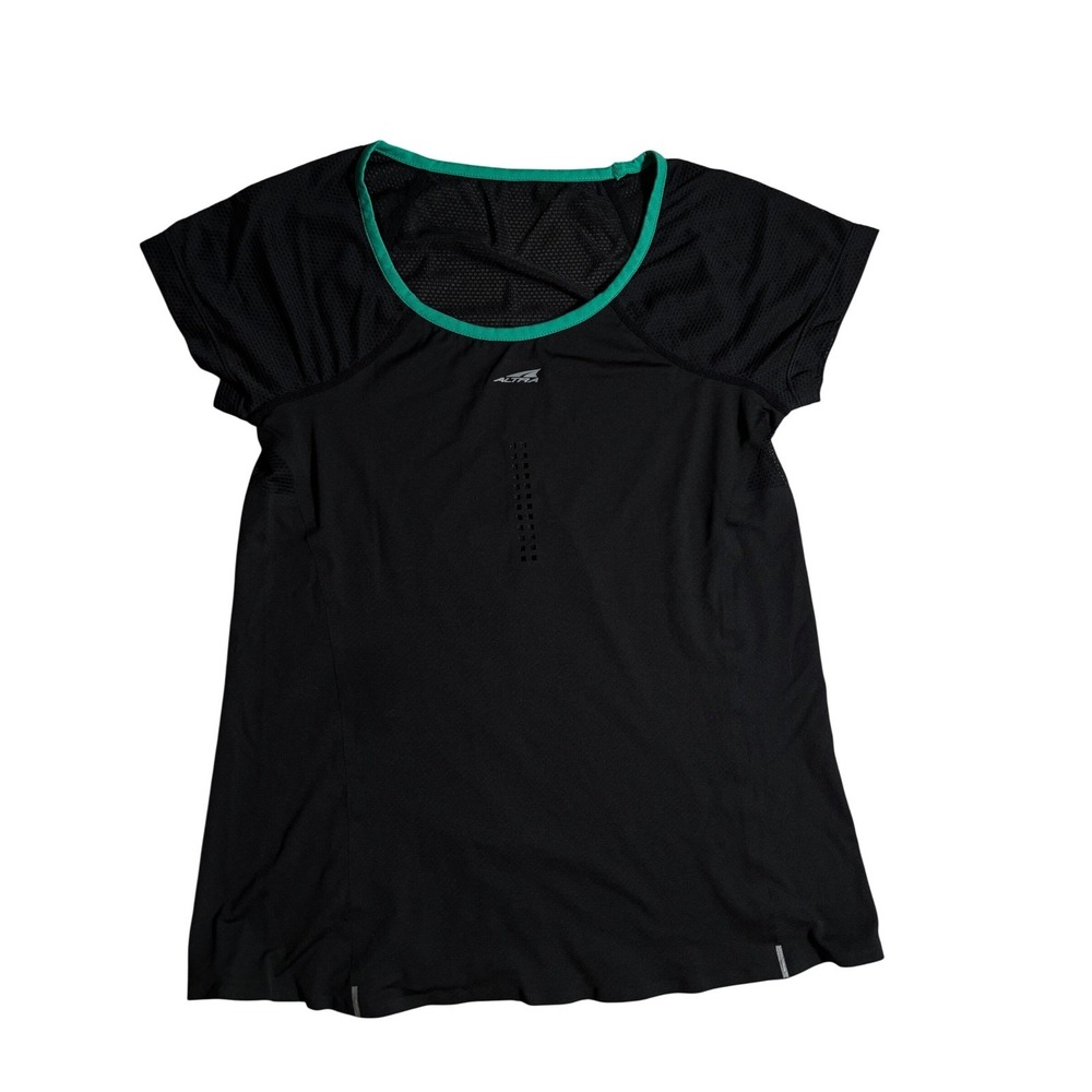 Altra Womens S Running Shirt Black Teal Mesh Performance Tee St George Logo
